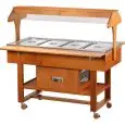 REFRIGERATED TROLLEY - MOD. ELR2825 - Solid wood construction - Static cooling - Temperature range +2° +10°C (when closed with lids) - Plexiglass dome display lid - Capacity n° 4 x GN1/1 H15 cm - Supply 230V/50Hz - Dimensions cm L148xD112xH141