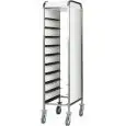 TRAY RACK TROLLEY - MOD. CA145 - Stainless steel construction - Stainless steel runners - Capacity N. 10 trays GN 1/1 (cm 53x32,5) - Side panels - Dimensions cm L38xD62xH175