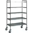5-SHELF CATERING TROLLEY - MOD. CA1426 - Extra thick round tubular Stainless steel construction Ø 25 mm - Shelves moulded in the shape of a tray with sound-proof satinized rounded edges - Dimensions cm L90xD60xH170
