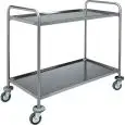2-SHELF CATERING TROLLEY - MOD. CA1391 - Extra thick round tubular Stainless steel construction Ø 25 mm - Shelves moulded in the shape of a tray with sound-proof satinized rounded edges - Dimensions cm L110xD60xH94