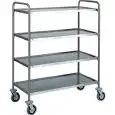 4-SHELF CATERING TROLLEY - MOD. CA1425 - Extra thick round tubular Stainless steel construction Ø 25 mm - Shelves moulded in the shape of a tray with sound-proof satinized rounded edges - Dimensions cm L110xD60xH140