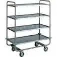 4-SHELF CATERING TROLLEY - MOD. CA1432 - Extra thick round tubular Stainless steel construction Ø 25 mm - Shelves moulded in the shape of a tray with sound-proof satinized rounded edges - Dimensions cm L110xP60xH130