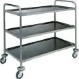 3-SHELF CATERING TROLLEY - MOD. CA1411 - Extra thick round tubular Stainless steel construction Ø 25 mm - Shelves moulded in the shape of a tray with sound-proof satinized rounded edges - Dimensions cm L110xD60xH104