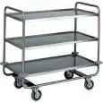 3-SHELF CATERING TROLLEY - MOD. CA1431 - Extra thick round tubular Stainless steel construction Ø 25 mm - Shelves moulded in the shape of a tray with sound-proof satinized rounded edges - Dimensions cm L110xD60xH100