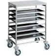 BAKERY TRAY RACK TROLLEY - MOD. CA1493 - Entirely made from stainless steel - Capacity N. 8 trays cm 80x60 or N. 16 trays cm 60x40 - Dimensions cm L85xD65xH94