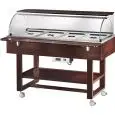 HOT BAIN MARIE TROLLEY - MOD. ELC2834 - Solid wood construction - Temperature range +30° +90°C - Plexiglass dome display lid - Capacity n° 4 x GN1/1 H15 cm - Supply 230V/50Hz - Dimensions cm L148xD90xH126