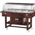 REFRIGERATED TROLLEY - MOD. ELR2826 - Solid wood construction - Static cooling - Temperature range +2° +10°C (when closed with lids) - Plexiglass dome display lid - Capacity n° 4 x GN1/1 H15 cm - Supply 230V/50Hz - Dimensions cm L148xD90xH126