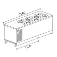 GELATO POZZETTI COUNTER WITH STORAGE - FINISHING PANELS NOT INCLUDED - MOD. BPGELG200/12 - GLYCOL COOLING - SINGLE PHASE V 230/50Hz - N. 12 POZZETTI - BUILT-IN CONDENSING UNIT - DIMENSIONS Cm L 200 x D 68,8 x h 95,1