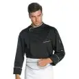 PRETORIA CHEFS JACKET - MOD. 059801 - 65% POLYESTER / 35% COTTON - MICRO-PERFORATED BACK FOR IMPROVED BREATHABILITY - COLOUR: BLACK WITH WHITE PIPING