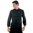LIMA CHEFS JACKET - MOD. 057461 - 65% POLYESTER and 35% COTTON - SILVER-COLOURED BUTTONS - SIDE PLEATS - UNDERARM AIRING NET - BREAST AND PEN POCKET - COLOUR: BLACK WITH WHITE PIPING ON CUFFS AND COLLAR
