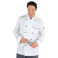 PRESTIGE CHEFS JACKET - MOD. 059000 - 100% COTTON - DOUBLE BREASTED - ROUND BLACK BUTTONS - BREAST AND PEN POCKET - COLOUR: WHITE WITH ITALIAN FLAG PIPING ON BREAST POCKET, CUFFS AND COLLAR