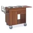 FLAMBE TROLLEY - MOD. 1160D - VENEERED CHIPBOARD STRUCTURE - N. 2 SEPARATE STAINLESS STEEL GAS HOBS - GAS CYLINDER COMPARTMENT WITH DOOR - CUTLERY DRAWER - FOLDING SIDE - BOTTLE HOLDER - DIMENSIONS WHEN OPEN cm L123XD50x87H - DIMENSIONS WHEN CLOSED cm L95