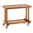 2-SHELF SOLID WOOD CATERING TROLLEY WALNUT - MOD. LP1000 - Birch plywood shelves - Chrome-plated swivel castors - Dimensions cm L115xD55xH82
