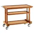 3-SHELF SOLID WOOD CATERING TROLLEY WALNUT - MOD. LP1050 - Birch plywood shelves - Chrome-plated swivel castors - Dimensions cm L115xD55xH82