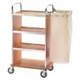 DIRTY LAUNDRY AND CLEANERS TROLLEY - MOD. CA15 - Stainless steel construction - Folding arm - N. 1 fire-proof fabric bag - Laminated shelves - Dimensions cm L70/100xD50xH123