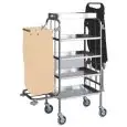 DIRTY LAUNDRY AND CLEANERS TROLLEY - MOD. CA1525 - Stainless steel structure and shelves - N. 1 fire-proof fabric bag - Folding arm - Broom holder - Dimensions cm L82/152xD50xH158