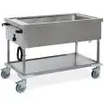 HOT BAIN MARIE TROLLEY - MOD. 736 - SQUARE TUBE STRUCTURE CM. 2,5X2,5 AND GRADE AISI 304 STAINLESS STEEL PANELS - SUITABLE FOR GN PANS UP TO H20 CM. (NOT INCLUDED) - ExDANDED POLYURETHANE INSULATION - SUPPLY 230V -50/60Hz - ADJUSTABLE THERMOSTAT BETWEEN +