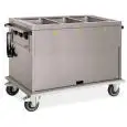 THERMAL CUPBOARD TROLLEY - MOD. 737A - GRADE AISI 304 STAINLESS STEEL STRUCTURE - SEPARATE BAIN MARIE TANKS - SUITABLE FOR GN PANS UP TO H20 CM. (NOT INCLUDED) - ExDANDED POLYURETHANE INSULATION - SEPARATE AMBIENT BOTTOM COMPARTMENT - SUPPLY 230V -50/60Hz
