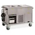 HOT BAIN MARIE CUPBOARD TROLLEY - MOD. 737A0F1/2 - GRADE AISI 304 STAINLESS STEEL STRUCTURE - SUITABLE FOR GN PANS UP TO H20 CM. (NOT INCLUDED) - ExDANDED POLYURETHANE INSULATION - SEPARATE BOTTOM COMPARTMENTS (REFRIGERATED/AMBIENT/HEATED) ACCORDING TO MO