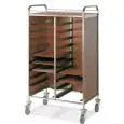 TRAY TROLLEY - MOD. GN/EN - SQUARE TUBULAR STAINLESS STEEL STRUCTURE cm. 2X2 - "L"-SHAPED STAINLESS STEEL RUNNERS - TRAY CAPACITY GN OR EN - VENEERED CHIPBOARD PANELS ON THREE SIDES - SWIVEL CASTORSø cm. 12,5 - EC STANDARDS
