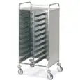 TRAY TROLLEY - MOD. GN/EN ACCIAIO 3 LATI - SQUARE TUBULAR STAINLESS STEEL STRUCTURE cm. 2X2 - "L"-SHAPED STAINLESS STEEL RUNNERS - TRAY CAPACITY GN OR EN - STAINLESS STEEL PANELS ON THREE SIDES - SWIVEL CASTORSø cm. 12,5 - EC STANDARDS
