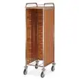 TRAY TROLLEY - MOD. UNIV3LATI - SQUARE TUBULAR STAINLESS STEEL STRUCTURE cm. 2X2 - CHROME-COATED STEEL WIRE RUNNERS - MAX TRAY DIMENSIONS cm 53x39 - VENEERED CHIPBOARD PANELS ON THREE SIDES - SWIVEL CASTORSø cm. 12,5 - EC STANDARDS