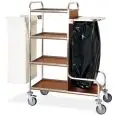 DIRTY LAUNDRY TROLLEY - MOD. 4415 - SQUARE TUBULAR STAINLESS STEEL STRUCTURE - N.4 VENEERED CHIPBOARD SHELVES - N.1 FOLDING BAG HOLDER WITH DIRTY LAUNDRY BIN BAG - N.1 BIN HOLDER WITH LID FOR BIN BAG AND DIVIDER PANEL - SWIVEL CASTORSø cm 12,5 - DIMENSION