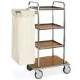 DIRTY LAUNDRY TROLLEY WITH VENEERED CHIPBOARD SHELVES - MOD. PORTABIANCHERIA 3 - SQUARE TUBULAR STAINLESS STEEL STRUCTURE - VENEERED CHIPBOARD SHELVES  - N.1 FOLDING BAG HOLDER - SWIVEL CASTORS ø cm 15 - EC STANDARDS