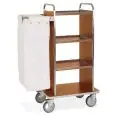 DIRTY LAUNDRY TROLLEY WITH VENEERED CHIPBOARD SHELVES - MOD. PORTABIANCHERIA 4 - SQUARE TUBULAR STAINLESS STEEL STRUCTURE - VENEERED CHIPBOARD SHELVES - SIDE PANELS - N.1 FOLDING BAG HOLDER - SWIVEL CASTORS ø cm 15 - EC STANDARDS