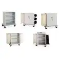 DIRTY LAUNDRY TROLLEY - MOD. PORTABIANCHERIA ARMADIATO - PAINTED METAL STRUCTURE - HEIGHT-ADJUSTABLE SHELVES - OPEN COMPARTMENT OR WITH DOORS (according to model) - SWIVEL CASTORS ø cm 16 - EC STANDARDS