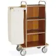 DIRTY LAUNDRY TROLLEY WITH VENEERED CHIPBOARD SHELVES - MOD. PORTABIANCHERIA 5 - SQUARE TUBULAR STAINLESS STEEL STRUCTURE - VENEERED CHIPBOARD SHELVES - PANELS ON 3 SIDES - N.1 FOLDING BAG HOLDER - SWIVEL CASTORS ø cm 15 - EC STANDARDS