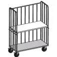 ROLL CONTAINER TROLLEY - MOD. 1833 - WITH BASE ON CASTORS - THREE FIXED FRAMES - ONE MIDDLE SHELF - SOLDERED STAINLESS STEEL STRUCTURE - SWIVEL CASTORSø cm 16 - TWO OF WHICH WITH BREAK - DIMENSIONS cm L145 x D65 X H198
