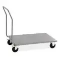 STAINLESS STEEL PLATFORM TROLLEY - MOD. 1897 - GRADE AISI 304 STAINLESS STEEL BASE - TUBULAR STAINLESS STEEL HANDLE BAR - CASTORS ø cm 14 - TWO OF WHICH FIXED AND TWO SWIVEL - PLATFORM DIMENSIONS cm 60x100 - DIMENSIONS cm L60 x D110 X H97