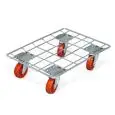 NET PLATFORM TROLLEY - MOD. 1836 - BRIGHT ELECTROLYTIC ZINC-COATED STEEL WIRE PLATFORM - POLYPROPYLENE CASTORS ø cm 10,6 - RED SWIVEL CASTORS - DIMENSIONS cm L62 x D41 X H16