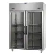 UPRIGHT FRIDGE - STAINLESS STEEL AISI 304 - VENTILATED COOLING - REFRIGERATED DUAL TEMP NT+NT - Mod. AF I4 MID PPPV - CAPACITY Lt 1380 - 2 GLASS DOORS - 2 INTERIOR NEON LIGHTS - TEMPERATURE -2°/+10°C - Dimensions cm L 142 x D 80 x H 203/210 - EC Standards