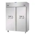 UPRIGHT FRIDGE - STAINLESS STEEL AISI 304 - VENTILATED COOLING - REFRIGERATED DUAL TEMP NT+LT - Mod. AF I4 MID PN - CAPACITY Lt 1380 - 2 DOORS - TEMPERATURE NT -2°/+10°C - TEMPERATURE LT -18°/-22°C - Dimensions cm L 142 x D 80 x H 203/210 - EC Standards