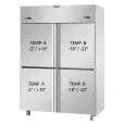 UPRIGHT FRIDGE - STAINLESS STEEL AISI 304 - VENTILATED COOLING - REFRIGERATED NT+LT - Mod. A4 I4 MID PN - CAPACITY Lt 1380 - 4 DOORS - TEMPERATURE NT -2°/+10°C - TEMPERATURE LT -18°/-22°C  Dimensions cm L 142 x D 80 x H 203/210 - EC Standards