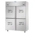UPRIGHT FRIDGE - STAINLESS STEEL AISI 304 - VENTILATED COOLING - REFRIGERATED LT+LT - Mod. A4 I4 MID NN - CAPACITY Lt 1380 - 4 DOORS - TEMPERATURE LT -18°/-22°C - Dimensions cm L 142 x D 80 x H 203/210 - EC Standards