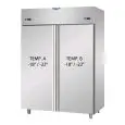 UPRIGHT FRIDGE - STAINLESS STEEL AISI 304 - VENTILATED COOLING - REFRIGERATED DUAL TEMP LT+LT - Mod. AF I4 MID NN - CAPACITY Lt 1380 - 2 DOORS - TEMPERATURE NT -18°/-22°C - Dimensions cm L 142 x D 80 x H 203/210 - EC Standards