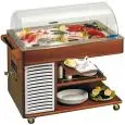 REFRIGERATED FRESH FISH OR MEAT DISPLAY TROLLEY - MOD. FISHANDMEAL - WOODEN FRAME - TEMPERATURE °C -1/+2 - POWER W 200 - MANUAL DEFROST - STATIC COOLING - SUPPLY SINGLE PHASE V 230/1/50 Hz - REFRIGERANT GAS R290 - DIMENSIONS Cm L 117 x D 64 x h 111 - WEIG