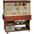 REFRIGERATED ISLAND BUFFET DISPLAY - MOD. FAST - WOODEN FRAME - TEMPERATURE °C +4/+10 - POWER W 450 - SUPPLY SINGLE PHASE V 230/1/50 Hz - VENTILATED COOLING - REFRIGERANT GAS R290 - AUTO DEFROST - DIMENSIONS Cm L 142,2 x D 75 x h 165 - WEIGHT Kg 208