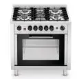 5-BURNER COOKER WITH ELECTRIC CONVECTION OVEN - Cod. EKC96 - Capacity n. 4 trays/racks GN 1/1 - Supply AC 220/230 V 50-60 Hz SINGLE PHASE - Oven power kW 2,9 - Cooking top thermal capacity 14,3 kW - External dimensions cm. L 90 x D 60 x 90 h