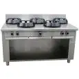GAS WOK COOKER, 5 BURNERS  - MOD. EE05 - Entirely made to measure - Open cupboard - Smooth cooktop - Gas power choices kW 9,5/14/21 - Dimensions: cm L 150 x D 100 x H 85 - CE approved