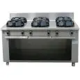 GAS WOK COOKER, 6 BURNERS  - MOD. EE06 - Entirely made to measure - Open cupboard - Smooth cooktop - Gas power choices kW 9,5/14/21 - Dimensions: cm L 150 x D 100 x H 85 - CE approved