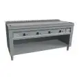 GAS TEPPANYAKI GRIDDLE, 4 BURNERS  - MOD. VGP4160L - 4 cooking zones - Entirely made to measure - Open cupboard - Shiny hard chrome cooking plate - Perimetral runner - Gas power kW 23,2 (4x5,8 kW) - Dimensions: cm L 160 x D 72 x H 85 - CE approved