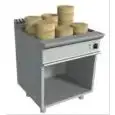 ELECTRIC DIM SUM STEAMER - MOD. N9WUZ800DC - Stainless steel construction - Open cupboard - Rounded stainless steel worktop - tanks GN 2/1 +  2 x 1/3 cm 20h - Perforated stainless steel tray stand for bambu baskets - Electric power kW 24,0 - Three phase 4