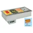 HOT BAIN MARIE DROP-IN WELL DISPLAY FOR GN PANS - MOD. MELODIA 4 BM - GASTRONOMY-SPECIFIC - TEMPERATURE °C +30/+90 - PLEXIGLASS GANTRY AND MIRROR BACKSPLASH - TOTAL POWER W 3550 - HEATING LAMPS POWER W 3x300 - SINGLE PHASE V 230/1/50 Hz - DIMENSIONS cm 14