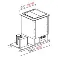 DROP-IN GELATO AND GRANITA POZZETTI TANK WITH STORAGE - MOD. PANORAMA4RIS - 1 TEMPERATURE - FINISHING PANELS NOT INCLUDED - VENTILATED COOLING - SINGLE PHASE V 230/50Hz - N. 4 POZZETTI - BUILT-IN CONDENSING UNIT - DIM. Cm L 121 x D 65 x h 84,7
