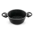 STONE-COATED SAUCEPAN WITH 2 HANDLES - PTFE BLACK PAINTED EXTERIOR - WELDED BAKELITE HANDLES - COMPATIBLE WITH INDUCTION COOKTOPS