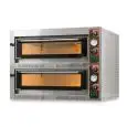 ELECTRIC PIZZA OVEN - Mod. TECMASTER 66 /L - Twin deck oven - Firebrick oven base or firebrick oven top and base - Low power consumption - Chamber dimensions cm L 108 x D 72 x h 14 - N. Pizzas 6 + 6 (Ø cm 36) - N. 4 Pans 60x40cm - Power 18 Kw - Single pha